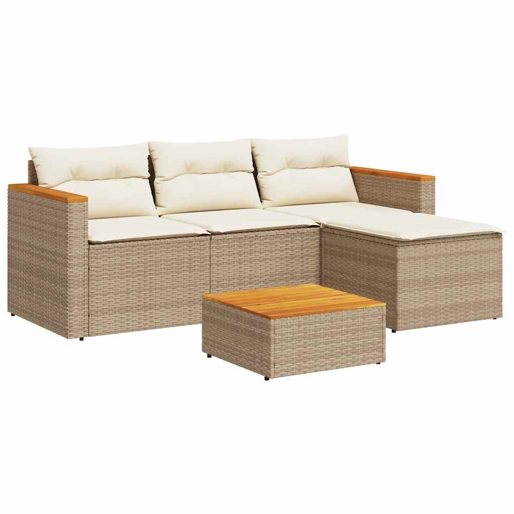 Bain de Soleil Double NIRI Résine Tressée Beige Acacia + Coussins | monsalon-jardin