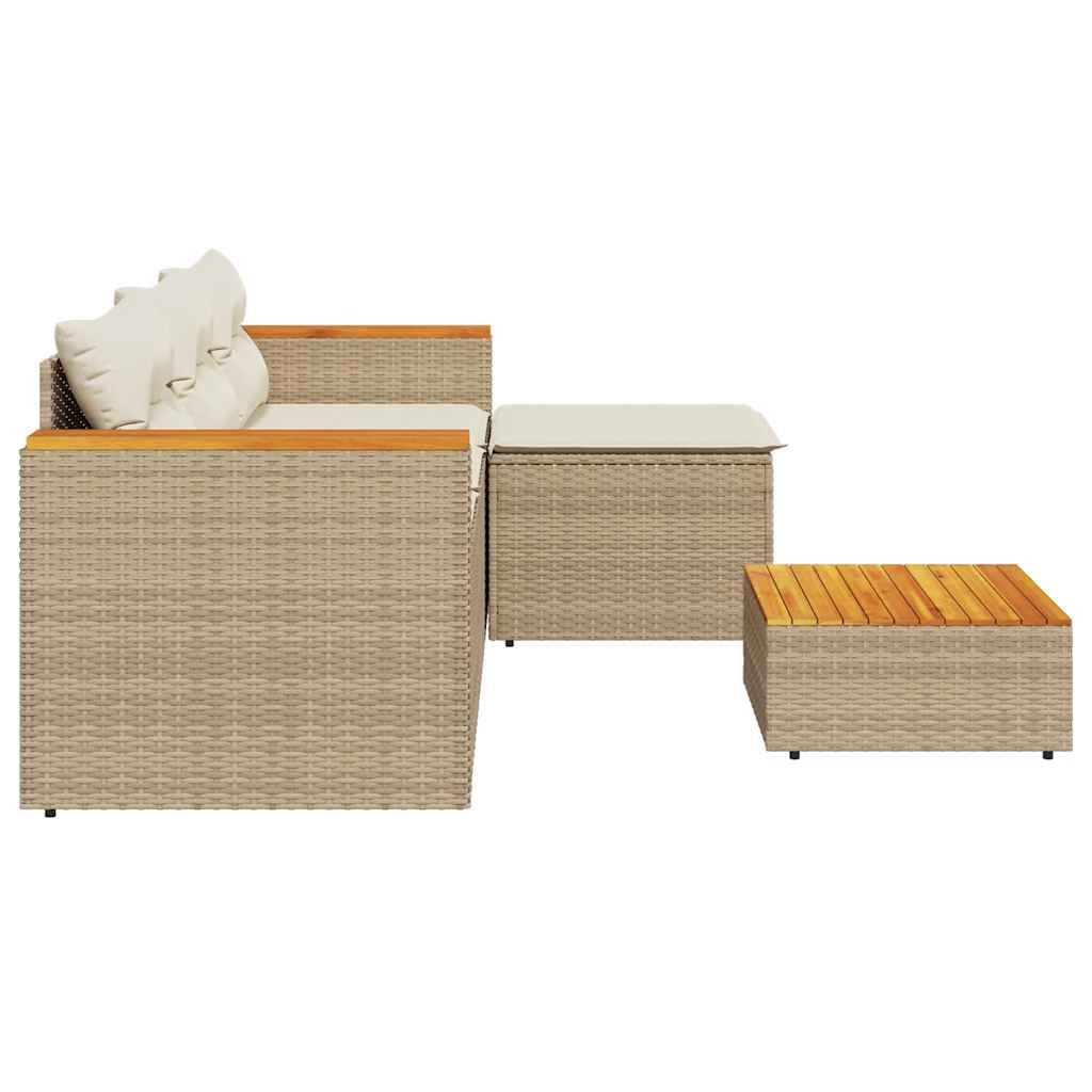 Bain de Soleil Double NIRI Résine Tressée Beige Acacia + Coussins | monsalon-jardin