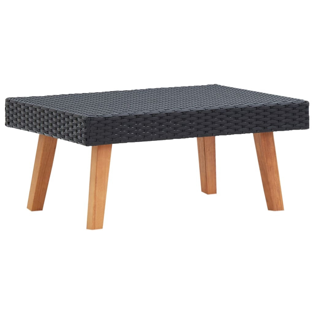 Table Basse de Jardin Résine Tressée Noire Eucalyptus Finition Teck | monsalon-jardin