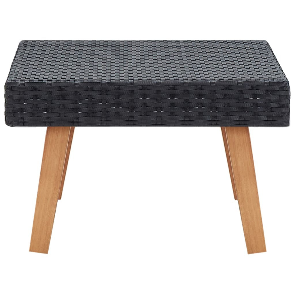 Table Basse de Jardin Résine Tressée Noire Eucalyptus Finition Teck | monsalon-jardin
