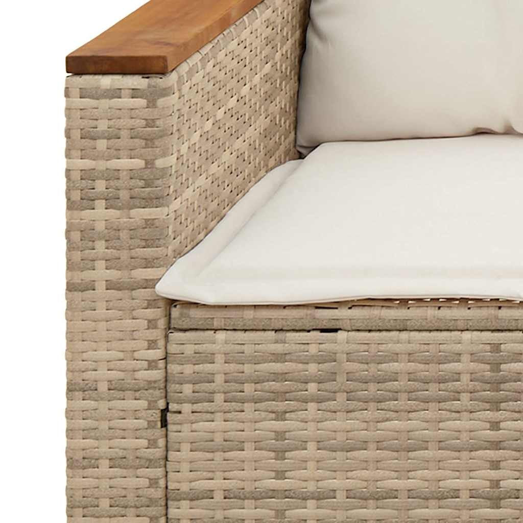 Bain de Soleil Double NIRI Résine Tressée Beige Acacia + Coussins | monsalon-jardin
