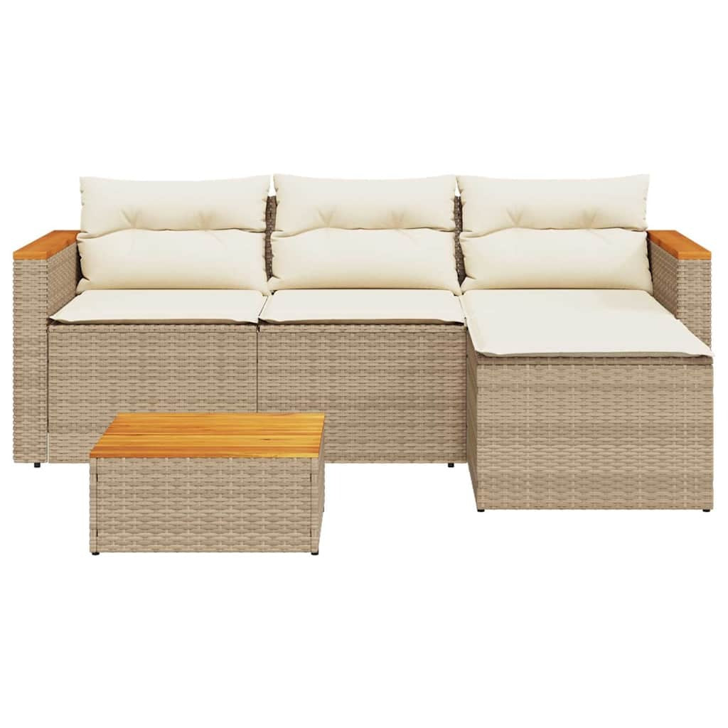 Bain de Soleil Double NIRI Résine Tressée Beige Acacia + Coussins | monsalon-jardin