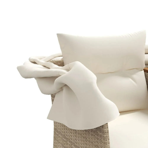 Canapé de Jardin MAEL 2 Places avec Auvent + Tabourets Résine Beige | monsalon-jardin