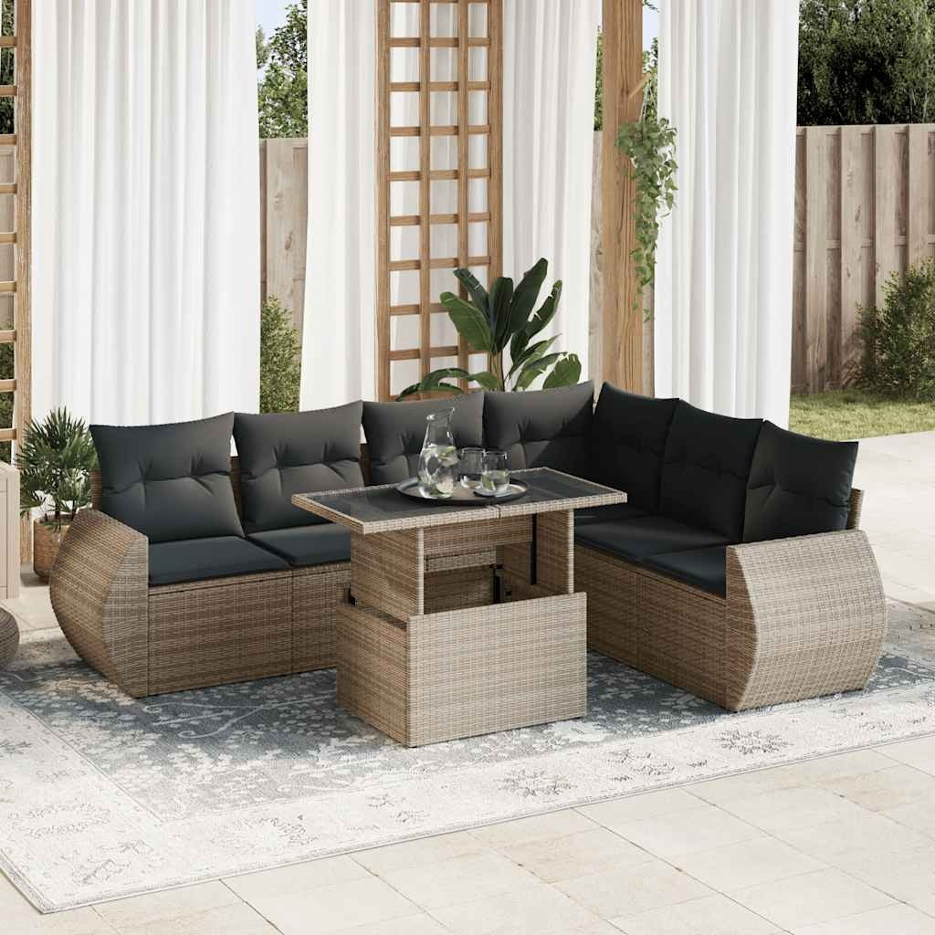 Salon de Jardin AURA NOIR 7 Pcs Résine Tressée + Table Verre | monsalon-jardin