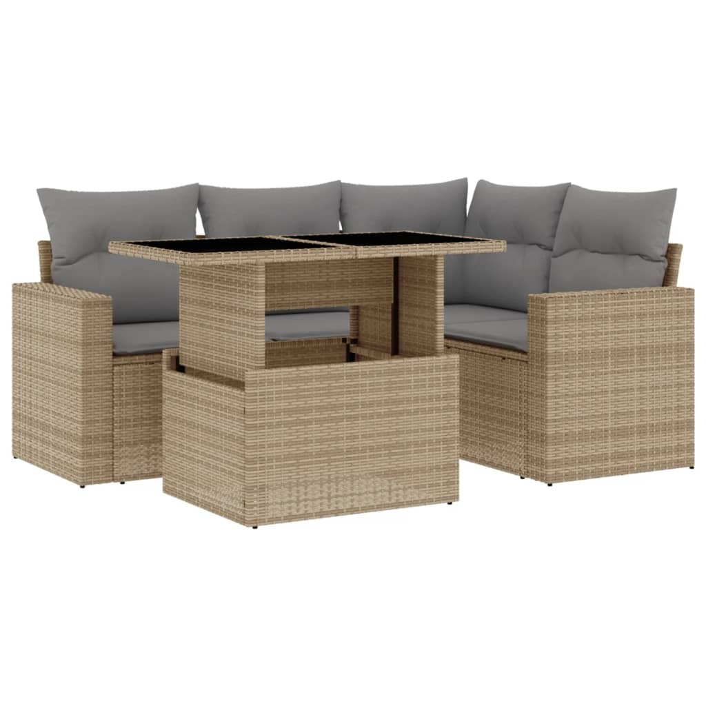 Salon de Jardin AURA BEIGE 5 Pcs Résine Tressée + Coussins | monsalon-jardin