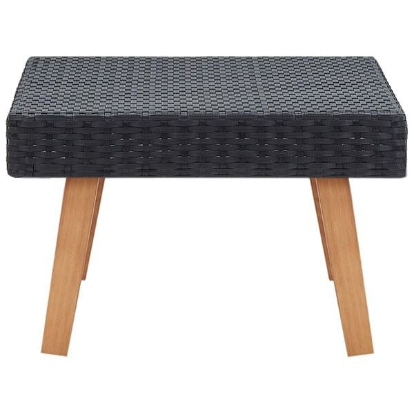 Table Basse de Jardin Résine Tressée Noire Eucalyptus Finition Teck | monsalon-jardin